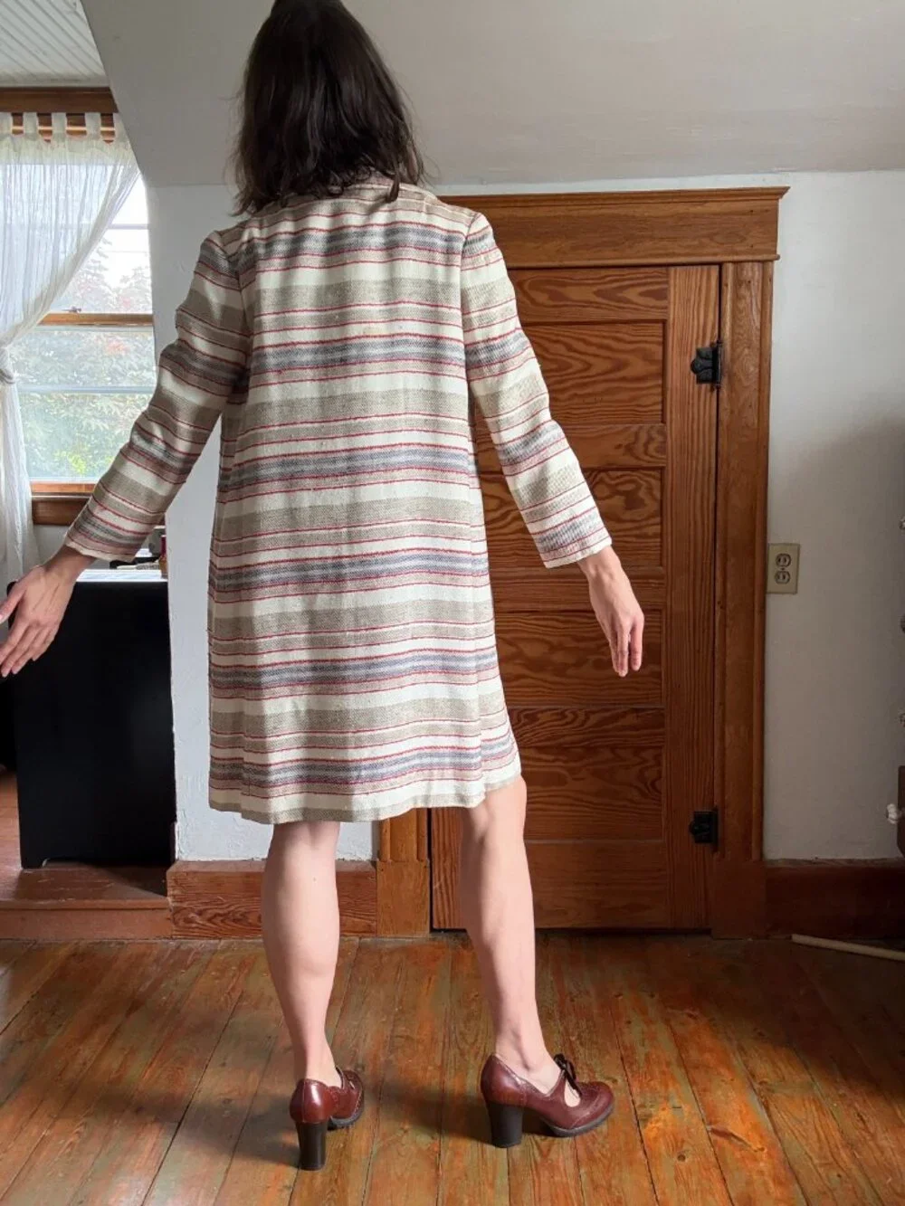 Vintage 70s Cream Stripe Dress + Coat Set | Matching Ensemble